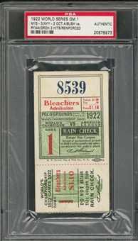 1922 World Series Game 1 Ticket Stub From 10/4/1922 (PSA)